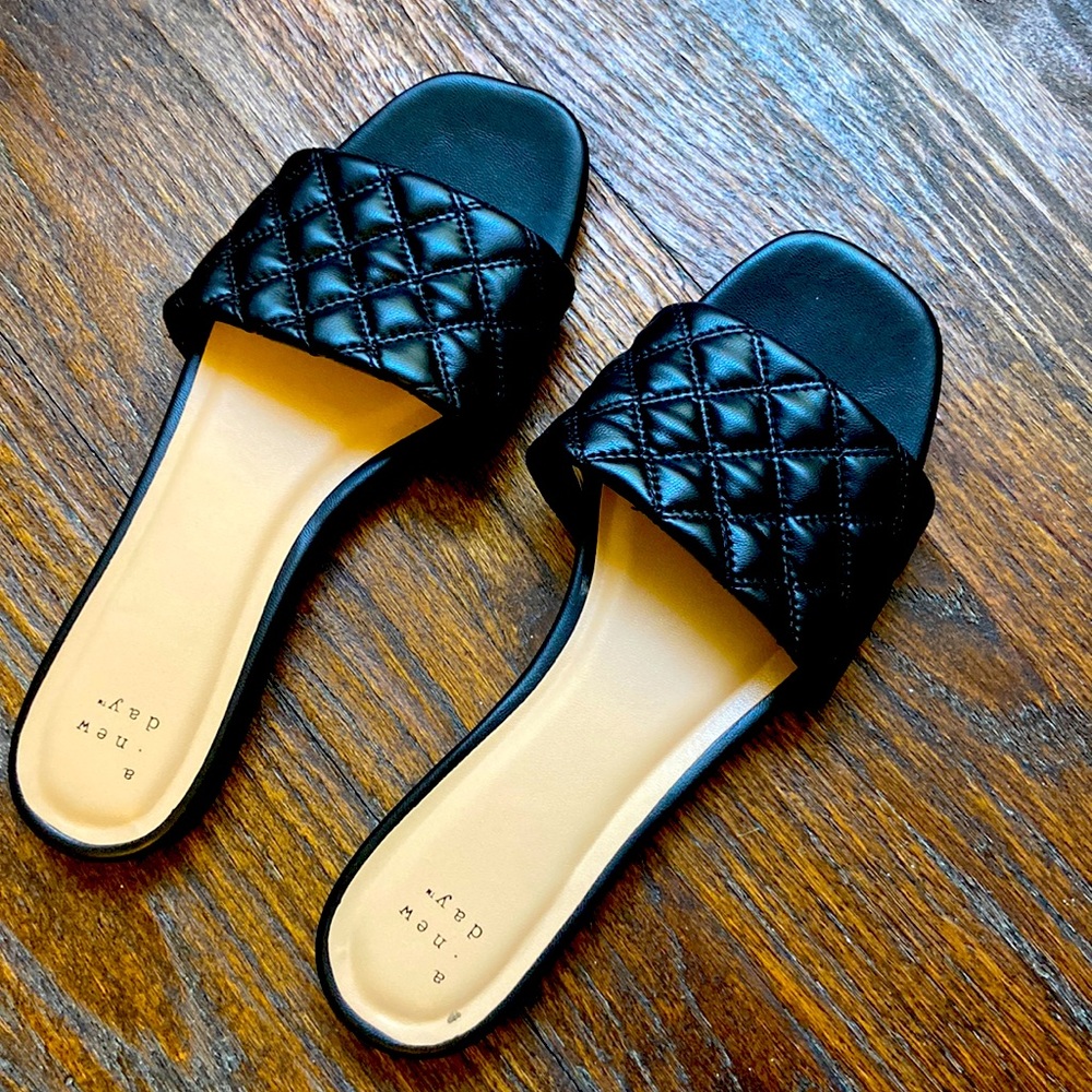 A New Day Black Quilted Sandals